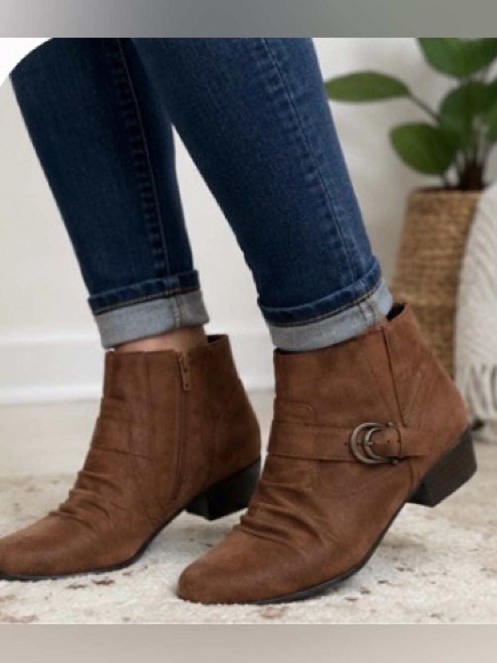 Kim Rogers Tarly Brown Ankle Booties Buckle Side Zip Women’s Size 7.5 M